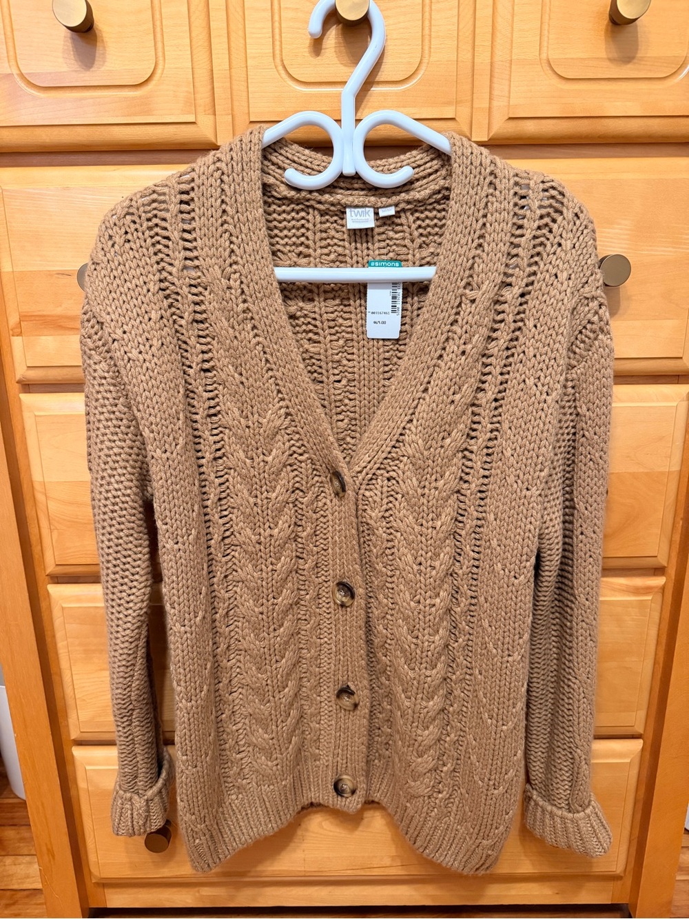 twik Camel Cable Knit Button-Front Cardigan